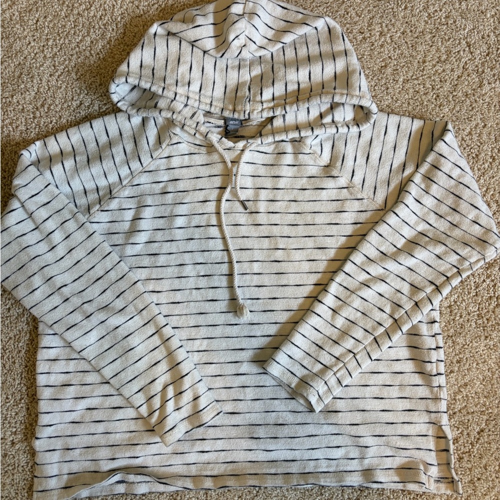aerie Cream Striped Hooded Pullover Sweatshirt